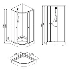 Душевая кабина Loranto NEO 90x90x(190+15) с низким поддоном 15см, прозрачное закаленное стекло 5 мм, профиль черный-матовый (CS-21800)