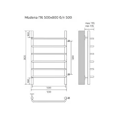Полотенцесушитель водяной AZARIO MODENA 500/800 6 секций, боковое подключение, 1&quot;, хром (AZ08558)