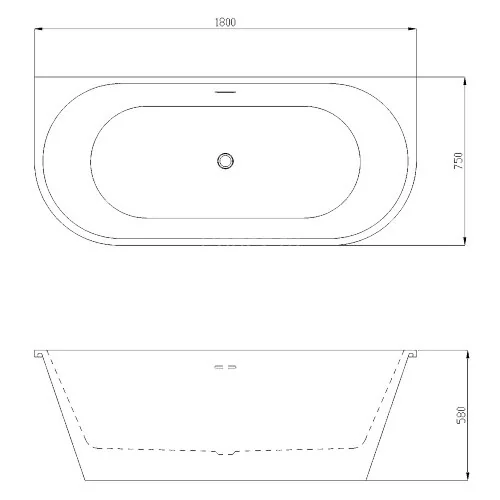 Ванна акриловая Azario ELCON 1800x750x580 пристенная, в комплекте с сифоном и металлической рамой (E