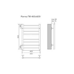 Полотенцесушитель водяной AZARIO PARMA 400/600 8 секций, нижнее/диагональное подключение, 1/2&quot;, хром