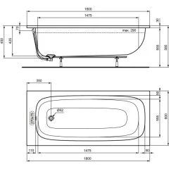 Ванна акриловая Ideal Standard i.life 1800х800 пристенная, встраиваемая (T476201)