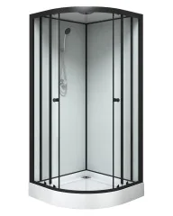 Душевая кабина Loranto NEO 90x90x(190+15) с низким поддоном 15см, прозрачное закаленное стекло 5 мм, задниt стеклянные стенки белые, профиль черный-ма