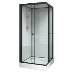 Душевая кабина Loranto NEO 90x90x(190+15) с низким поддоном 15см, прозрачное закаленное стекло 5 мм, задние стеклянные стенки белые, профиль черный-ма