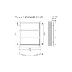 Полотенцесушитель водяной AZARIO VERONA 500/600 4 секции, боковое подключение, 1&quot;, хром (AZ04556)
