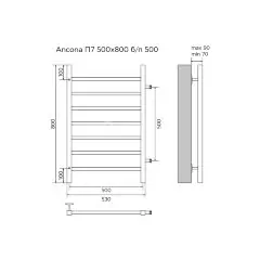 Полотенцесушитель водяной AZARIO ANCONA 500/800 квадрат, 7 секций, боковое подключение, 3/4&quot;, хром (