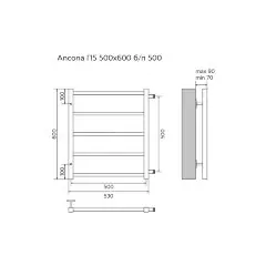 Полотенцесушитель водяной AZARIO ANCONA 500/600 квадрат, 5 секций, боковое подключение, 3/4&quot;, хром (