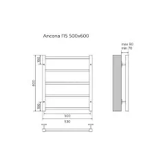 Полотенцесушитель водяной AZARIO ANCONA 500/600 квадрат, 5 секций, нижнее/диагональное подключение, 
