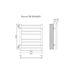 Полотенцесушитель водяной AZARIO PARMA 500/600 8 секций, нижнее/диагональное подключение, 1/2&quot;, хром