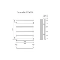 Полотенцесушитель водяной AZARIO FERRARA 500/600 6 секций, нижнее/диагональное подключение, 1/2&quot;, хр