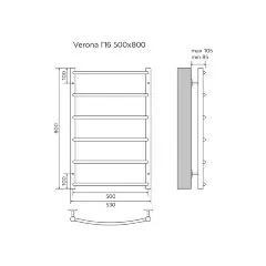 Полотенцесушитель водяной AZARIO VERONA 500/800 6 секций, нижнее/диагональное подключение, 1/2&quot;, хро