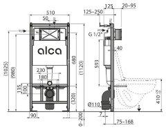 Инсталляция Alcadrain AM101 для унитаза с черной клавишей смыва