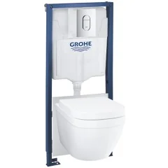 Комплект унитаза Grohe Euro Ceramic Solido с инсталляцией с сиденьем Микролифт с клавишей Хром (3953