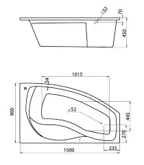 Ванна акриловая Santek Майорка асимметричная 150х90, правосторонняя, белая