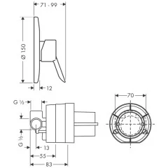 31764000 XX Focus S Смеситель для душа, однорычажный, CМ, (внешняя + скрытая часть)
