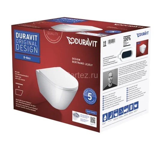 Унитаз подвесной Duravit D-Neo Rimless с креплением Durafix, сиденье микролифт, белый (45770900A1)