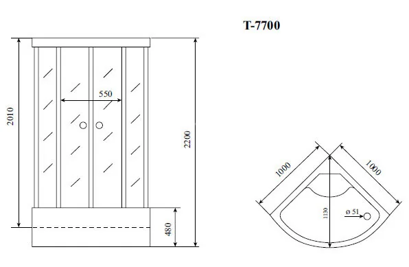 Timo Lux T-7700 P душевая кабина (100*100*220), шт