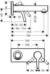 Hansgrohe 72110000 Talis S Смеситель для раковины, однорычажный, с изливом 165 мм, настенный монтаж,