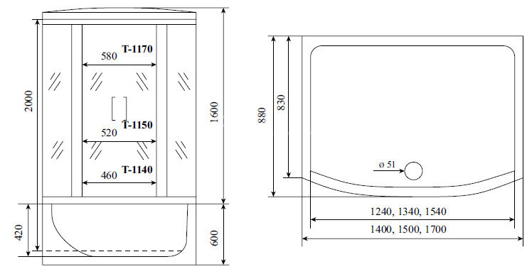 Timo Standart T-6670 Black душевая кабина (170*88*220), шт