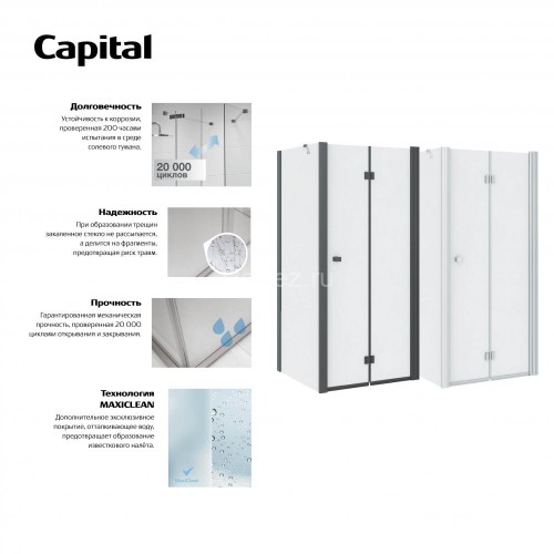 Душевая дверь Roca CAPITAL складная 90х195, толщина полотна 6мм универсальная, цвет профиля черный