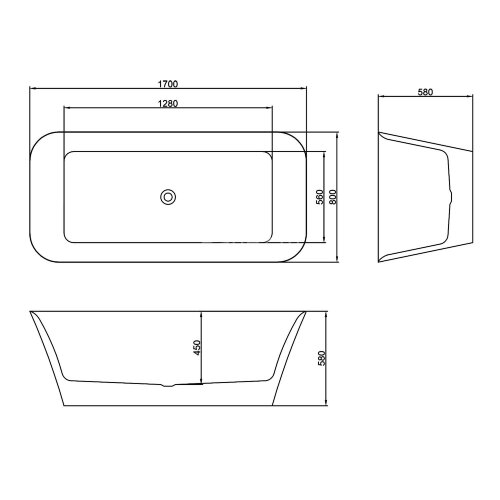 Ванна акриловая Azario ROVETA 1700х800х580 свободностоящая, в комплекте с сифоном и металлической ра