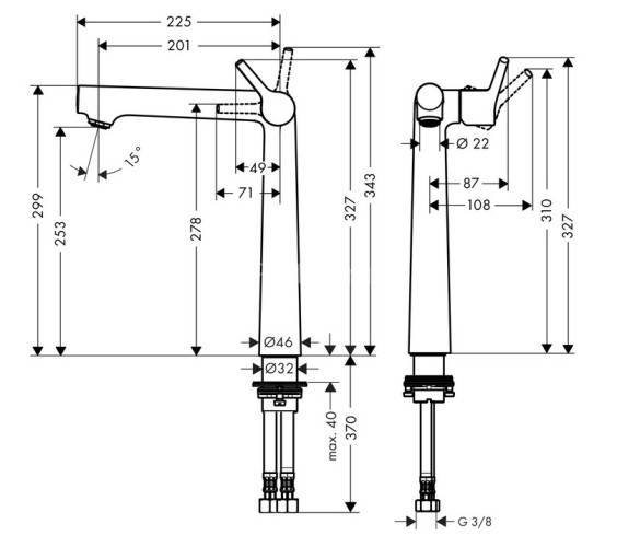 72116000 Talis S Смеситель для раковины 250, однорычажный, без сливного гарнитура