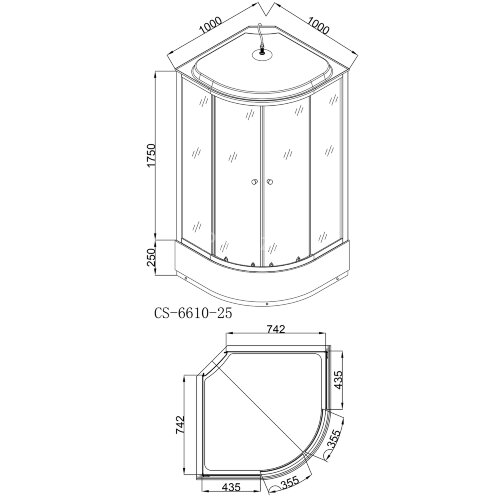 Душевая кабина LORANTO CS-6610-25 G 100х100х215 прозрачное стекло 4мм, поддон 25 см, черная