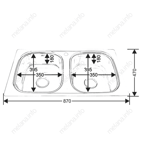 Мойка 8747S MELANA 0,8/180 2-я чаша врезная прямоугольная с сифоном (011 t *8)