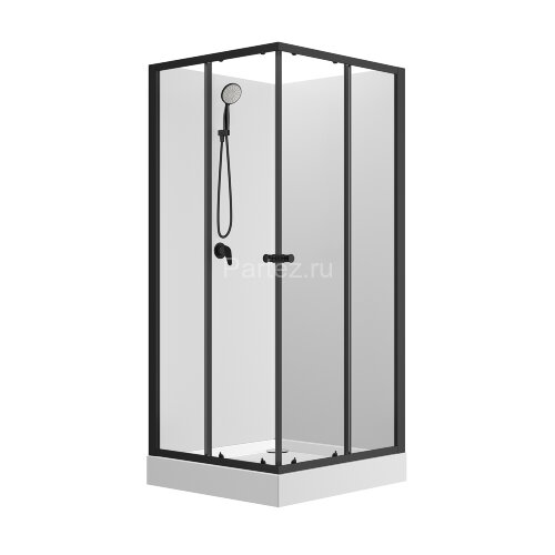 Душевая кабина Loranto NEO 90x90x(190+15) c низким поддоном 15см, прозрачное закаленное стекло 5 мм,задние стеклянные стенки белые, профиль черный-мат