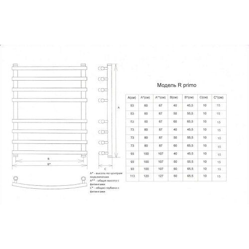 Полотенцесушитель водяной ДВИН R Primo 60/40 1"-3/4"-1/2" К3 Полированный (4627085970606)