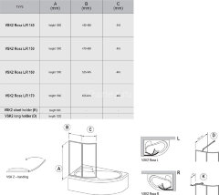 Шторка для ванны складная Ravak VSK2 Rosa 170х150 цвет профиля белый (76LB0100Z1)