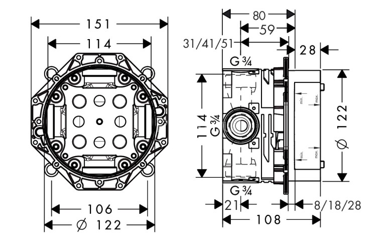 Hansgrohe 01800180 iBox universal скрытая часть, 1/2 / 3/4