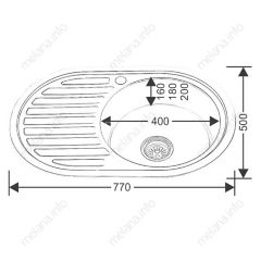 Мойка 7750 U MELANA 0,6/180 врезная овальная с сифоном (124 tb *12)