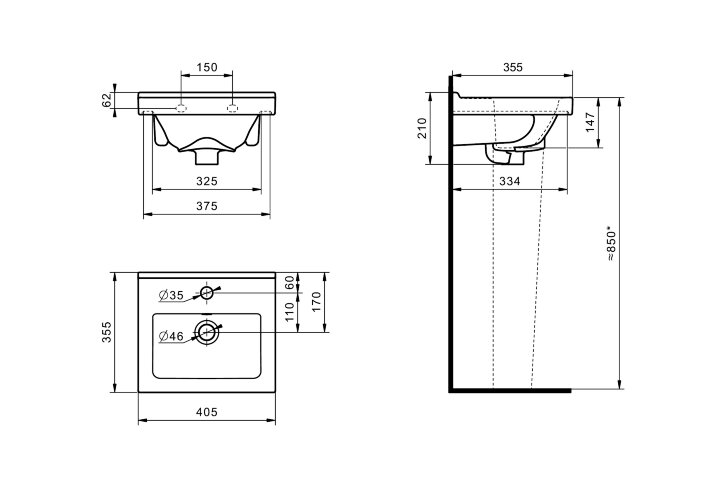Раковина подвесная Santeri Визит-40 с переливом, белый (1.3117.7.S00.11B.0)