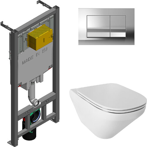 Унитаз c инсталляцией Jacob Delafon MODERN LIFE сиденье микролифт, клавиша хром (E21773RU-00)