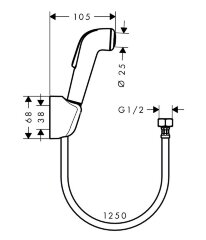 Hansgrohe 32127000 Гигиенический душ, со шлангом 1,25 м и держателем, 1/2