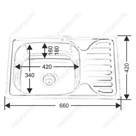 Мойка 6642 U MELANA 0,8/180 врезная прямоугольная с сифоном (220 t *10)