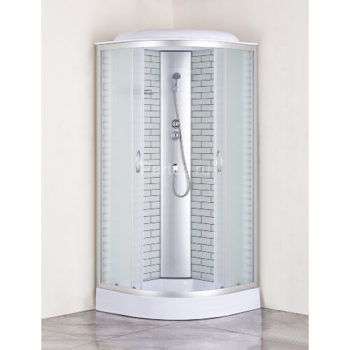 Душевая кабина Loranto 90х90х215 поддон 13см, белый кирпичный узор, матовое стекло 4мм, профиль хром (CS669013FW90)