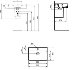 Раковина Ideal Standard STRADA II 800х430х130 накладная, 1 отверстие под смеситель (T300101)