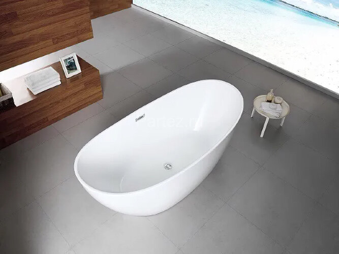 Ванна акриловая Azario GLASGOW 1700х800х665, свободностоящая, в комплекте с сифоном и металлической 