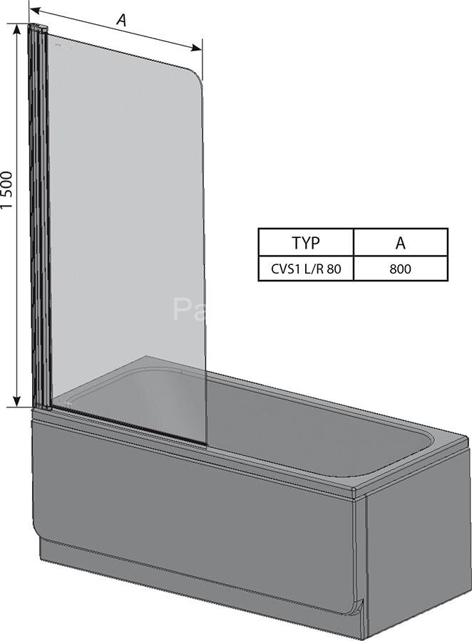 Шторка для ванны распашная Ravak CVS1 80х150 цвет профиля хром (7QL40C00Z1)