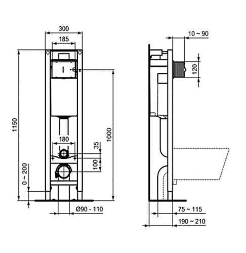 Комплект инсталляции Ideal Standard ProSys Eco Frame M с унитазом Connect E803501, сиденье микролифт