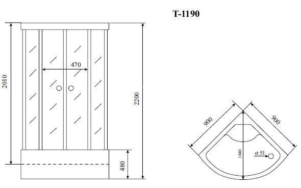 Timo Standart T-6690 Black душевая кабина (90*90*220), шт