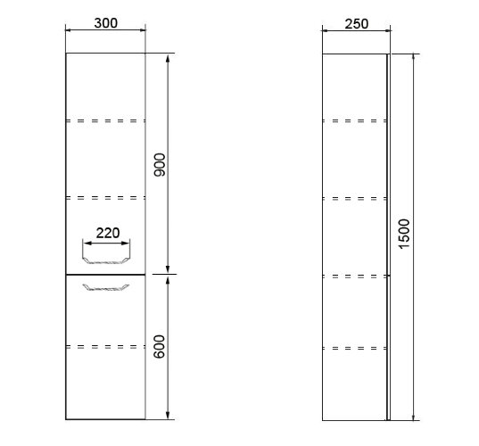 Пенал подвесной Azario Ника 1500х300х250 универсальный, белый (CS00080414)