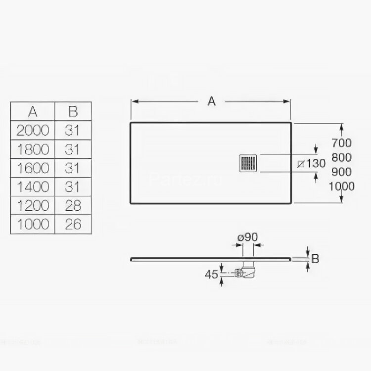Душевой поддон Roca TERRAN 1200x800 с сифоном и решеткой, белый (AP1014B032001100)