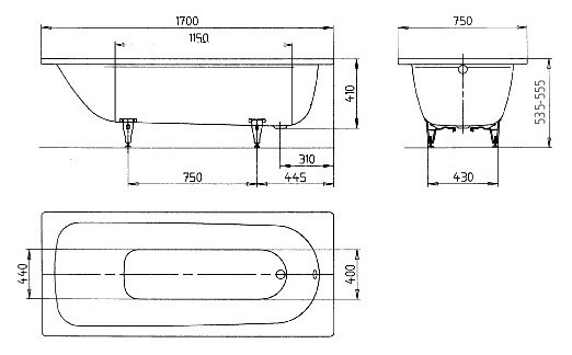 Ванна стальная Kaldewei SANIFORM PLUS 170х75х41 без ножек