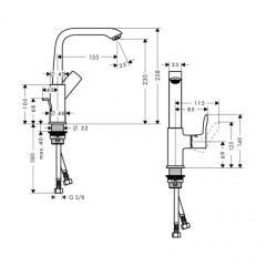 31087000 Metris Смеситель для раковины 230, однорычажный, поворотный излив